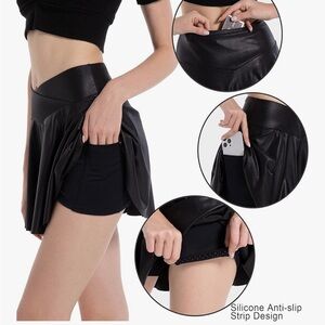 Black Faux Leather Skort